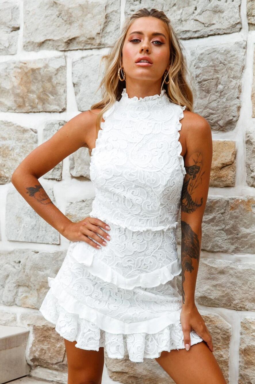 Selfie Leslie Osiris Sleeveless High Neck Lace Dress White Size XL NWT